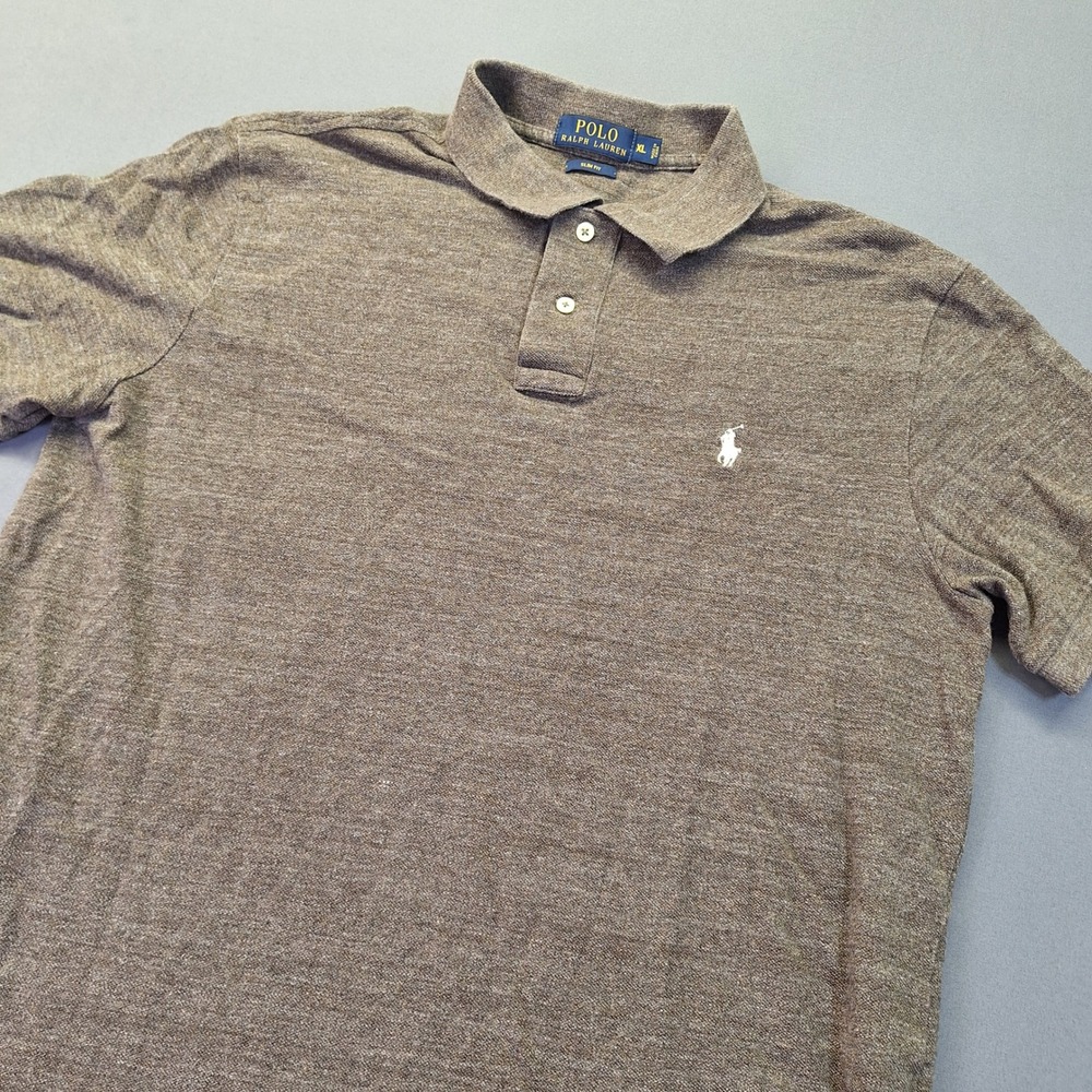 Polo Ralph Lauren Mens XL Slim Fit Brown Heather Short Sleeve Cotton Polo Shirt
